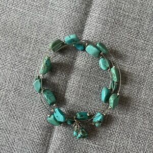 Boho Faux Turquoise Stone Multi-Strand Wire Bracelet Set with Charm
